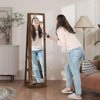HOMCOM Jewelry Cabinet Full Length Mirror Lockable Jewelry Organizer in Brown