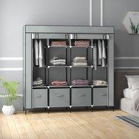 HOMCOM Large Fabric Wardrobe Closet with 10 Compartments, 2 RaiIs, Dark Grey