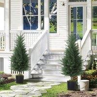 HOMCOM Set of 2 Decorative Artificial Plant, Fake Plants for Home Decor in Green