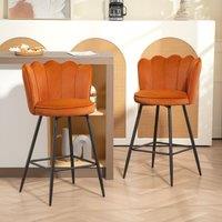 HOMCOM Set of 2 Barstools with Petal Backrest for Kitchen Island Orange
