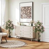 HOMCOM Set of 2 Decorative Artificial Plants Rose Trees in Pot, Pink