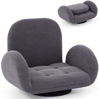 Gymax Swivel Floor Sofa Chair Folding Gaming Chair Adjustable Lounge Recliner in Grey
