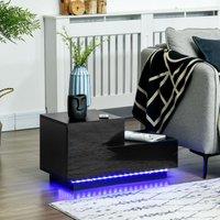 HOMCOM High Gloss Front Bedside Table Nightstand with LED Light Remote in Black
