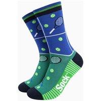 Sock Talk Men's Tennis Court Bamboo Socks in Blue/Green in Blue | Size: 7-11
