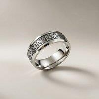 The Colourful Aura Men's Tungsten Dragon Unisex Pattern Steel Thick cuff silver band ring in Black | Size: 10