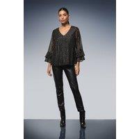 Wallis Women's Metallic Flute Sleeve Top in Black | Size: 12