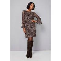 Wallis Women's Leopard Mesh Ruffle Sleeve Shift Dress in Black | Size: 8
