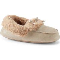 Lands' End Women's Faux Suede Moccasin Slippers in Stone | Size: 7
