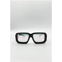 SVNX Women's Oversized Square Frame Sunglasses In Mud Grey with Pink Mirror Lenses in Dark Grey