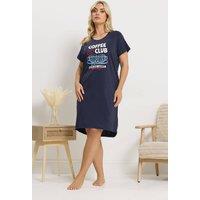 Yours Women's 'Coffee Club' Dipped Back Nightdress in Dark Navy | Size: 34-36