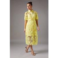 Coast Women's Lace Shirt Dress With Short Sleeves in Yellow | Size: 18