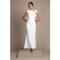 Coast Women's Asymetric Neckline with Bow Detail Crepe Midi Wedding Dress in Ivory | Size: 8