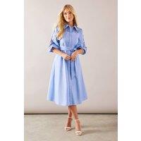 Wallis Women's Petite Occasion Cotton Cutwork Detail Shirt Dress in Blue | Size: 14