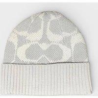 Coach Women's Jumbo Signature Beanie Chalk Grey Oversized Knit