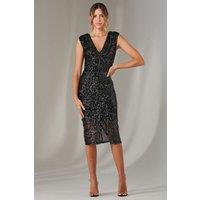 Jolie Moi Women's Demi Sequin Wrap Slit Bodycon Dress in Black | Size: 18