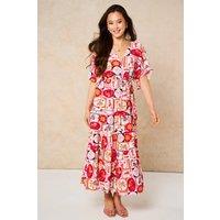 Sarta Women's Postcard Print Maxi Kaftan Dress in Pink | Size: Large