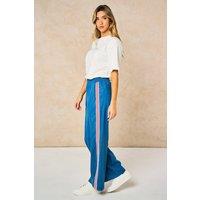Sarta Women's Striped Trim Wide Leg Trousers in Denim Blue | Size: Medium