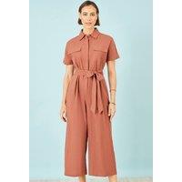 Yumi Women's Brown Utility Relaxed Jumpsuit | Size: 18