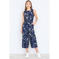 Yumi Women's Leaf Print Jumpsuit With Pockets in Navy | Size: 14