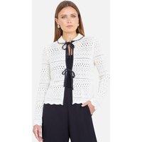 Yumi Women's Ivory Crochet Knitted Cardigan With Peter Pan Collar in Off-White | Size: Large