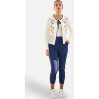 Yumi Women's Ivory Crochet Knitted Tie Front Cardigan With Floral Embroidery in Warm White | Size: Large