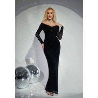 Divine Grace Women's Black Glitter Off-Shoulder Maxi Dress | Size: XS