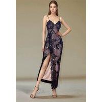 Divine Grace Women's Black Sequin Floral Maxi Dress | Size: Small
