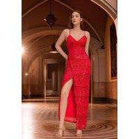 Divine Grace Women's Red Sequin Strappy Maxi Dress | Size: 2XL