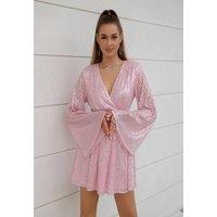 Divine Grace Women's Pink Sequin Flare Sleeve Dress | Size: Small