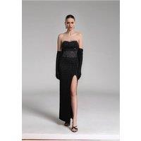 Divine Grace Women's Black Embellished Strapless Maxi Dress | Size: Large
