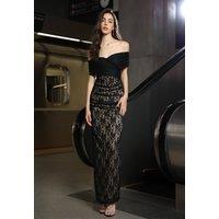 Divine Grace Women's Black Lace Off-Shoulder Maxi Dress | Size: Small