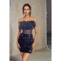 Divine Grace Women's Black Feather Mesh Mini Dress | Size: Small
