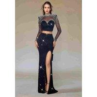 Divine Grace Women's Black Sparkle Mesh Co-ord Set | Size: Large