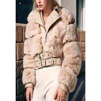 Divine Grace Women's Beige Faux Fur Faux Leather Jacket | Size: Large