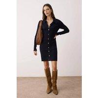 WOVCOR Women's Mini Polo Collar Button Front Fitted Knit Dress in Navy | Size: Small