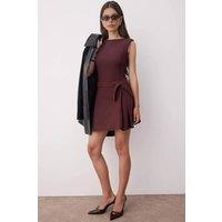 WOVCOR Women's Belted Pleated Mini Woven Dress with Tailored Fit in Burgundy | Size: 8