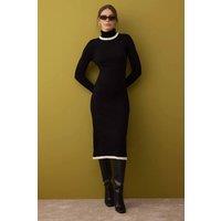WOVCOR Women's Colour Block Midi Turtleneck Ribbed Knit Dress in Black | Size: Medium