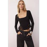 WOVCOR Women's Square Neck Lace Trim Knitted Party Blouse in Black | Size: 10