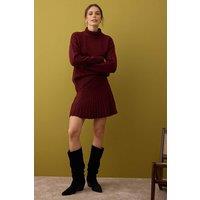 WOVCOR Women's 2-Piece Textured Knit Turtleneck Sweater & Pleated Skirt Set in Burgundy | Size: S/M