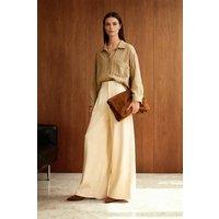 WOVCOR Women's Oversized Textured Stripe Shirt in Light Brown | Size: Medium