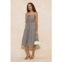 WOVCOR Women's Check Tie Front Tiered Strappy Woven Midi Dress | Size: 6