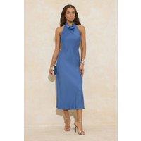 WOVCOR Women's Cowl Neck Halter Satin Sleeveless Midi Slip Dress in Blue | Size: 12