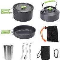 Living and Home Portable Pan Pot Teapot Cookware Set Cooking Kit Tableware Set with Storage Bag Indoor & Outdoor Camping in Black