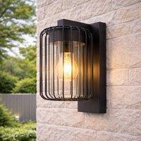 CGC Lighting Alvin Black Outdoor Cage Wall Lantern Light with Clear Diffuser IP54
