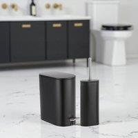 Showerdrape Fortuna 5L Soft Close Bathroom Pedal Bin & Toilet Brush Set in Satin Chrome in Black