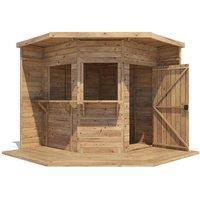 Dunster House Corner Garden Bar 2.4m x 2.4m Pressure Treated Hangover Fully Loaded in Brown