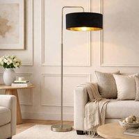 CGC Lighting Kyra Brushed Nickel Angled Floor Lamp with Large 45cm Velvet Lampshade in Black