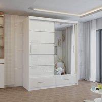 Sliding Wardrobes 4U Modern High Gloss Sliding Wardrobe with LED Light 150cm x 220cm in White | Size: 150 cm x 220 cm