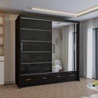 Sliding Wardrobes 4U Modern High Gloss Sliding Wardrobe with LED Light 208cm x 220cm in Black | Size: 208 cm x 220 cm