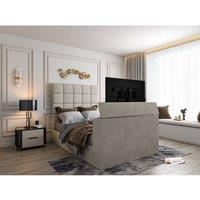 KDMD Luther Upholstered Pebble TV Bed Frame in Light Sand | Size: Double